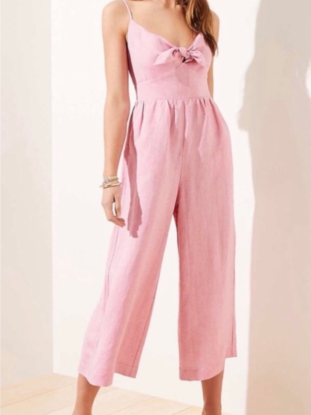LOFT NWT Pink Sleeveless Linen-Blend Jumpsuit with Front Tie NWT Sz 4